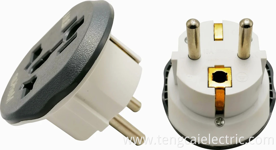 European Grounded Shucko Power Plug Adapter Travel Converter